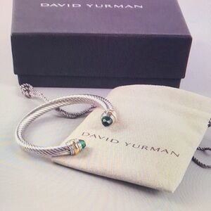 DavidYurman Silver Cable Bracelet with Green Accents